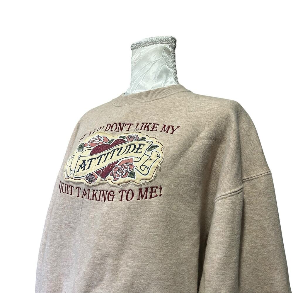 Big Dogs Embroidered Attitude Sweatshirt Patchwork Y2K Beige Medium - Picture 14 of 14